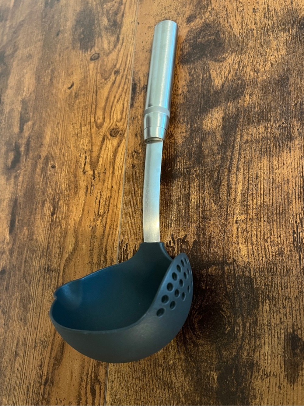 Pampered Chef Black Nylon Straining Ladle with Stainless Steel Handle